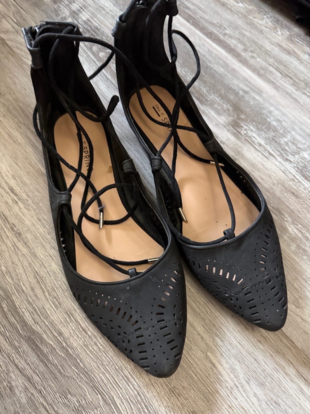 Call it Spring Black Lace-Up Pointed Flats - Shoes Size 7.5
